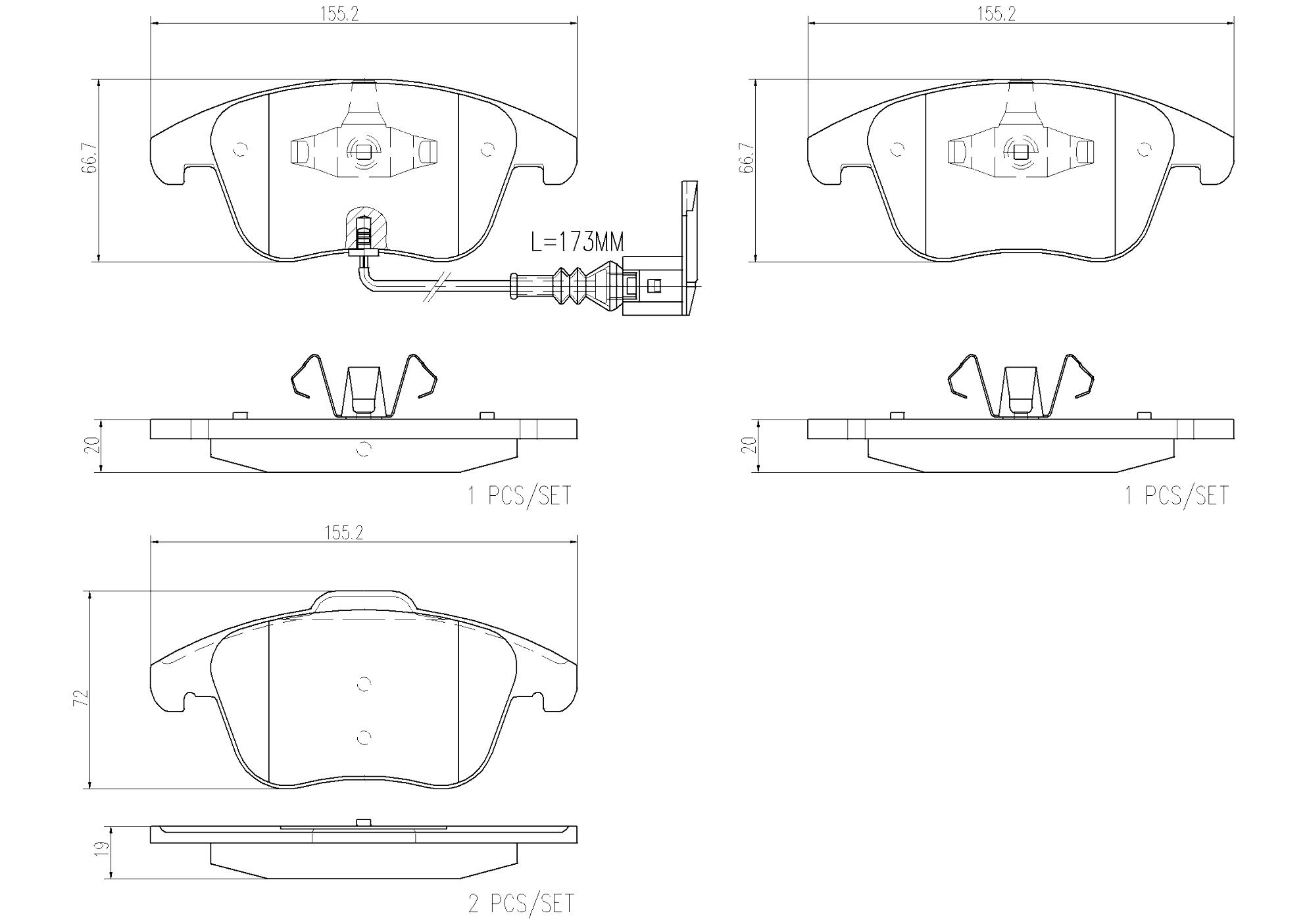 Audi VW Disc Brake Pad Set - Front (Ceramic) 5N0698151C - Brembo P85130N